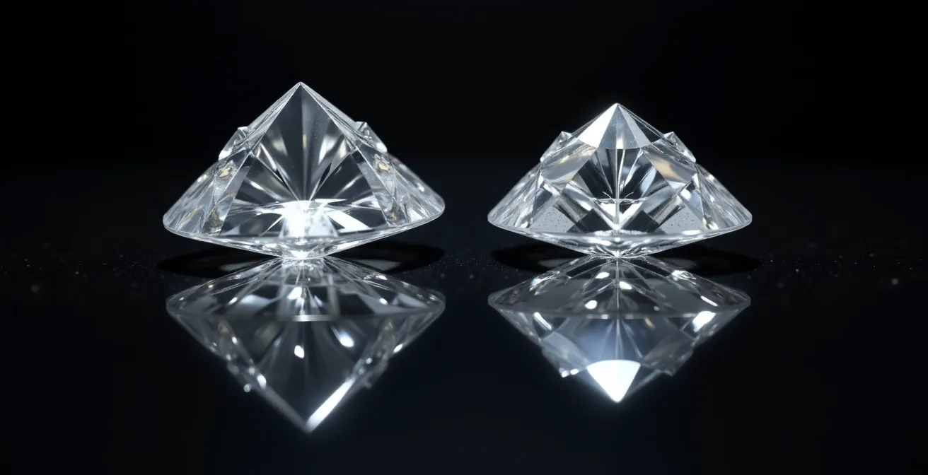 Comparaison visuelle de deux diamants montrant l'impact de la qualité de taille sur la brillance