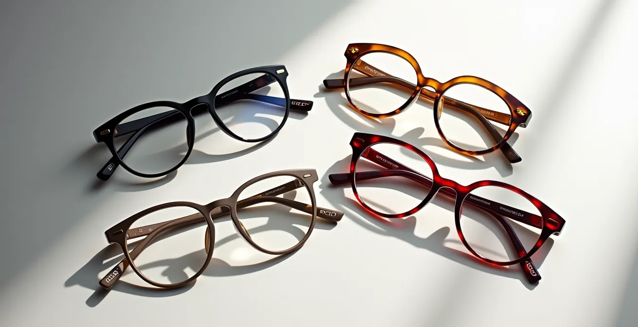 Sélection de montures de lunettes belges theo et Komono présentées sur fond neutre