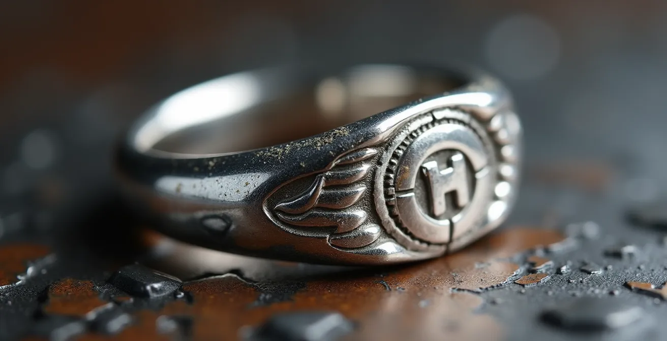 Vue macro d'un poinçon de maître belge sur métal précieux