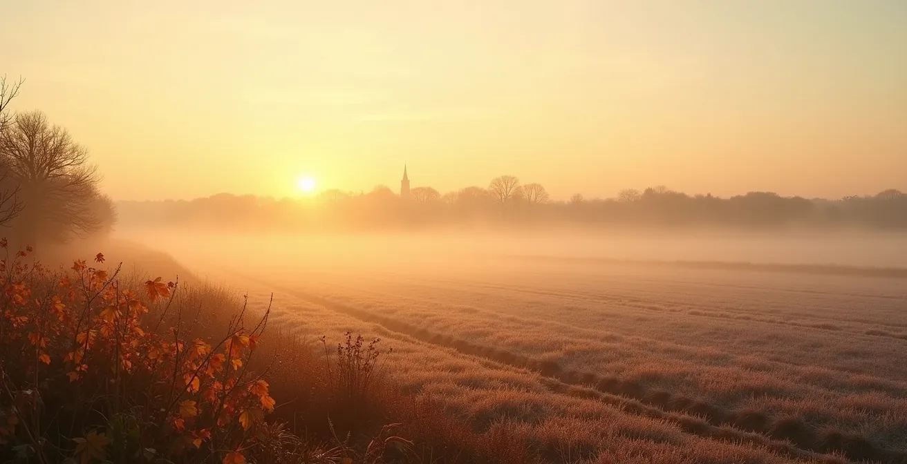 Paysage belge montrant la transition entre automne doux et hiver rigoureux
